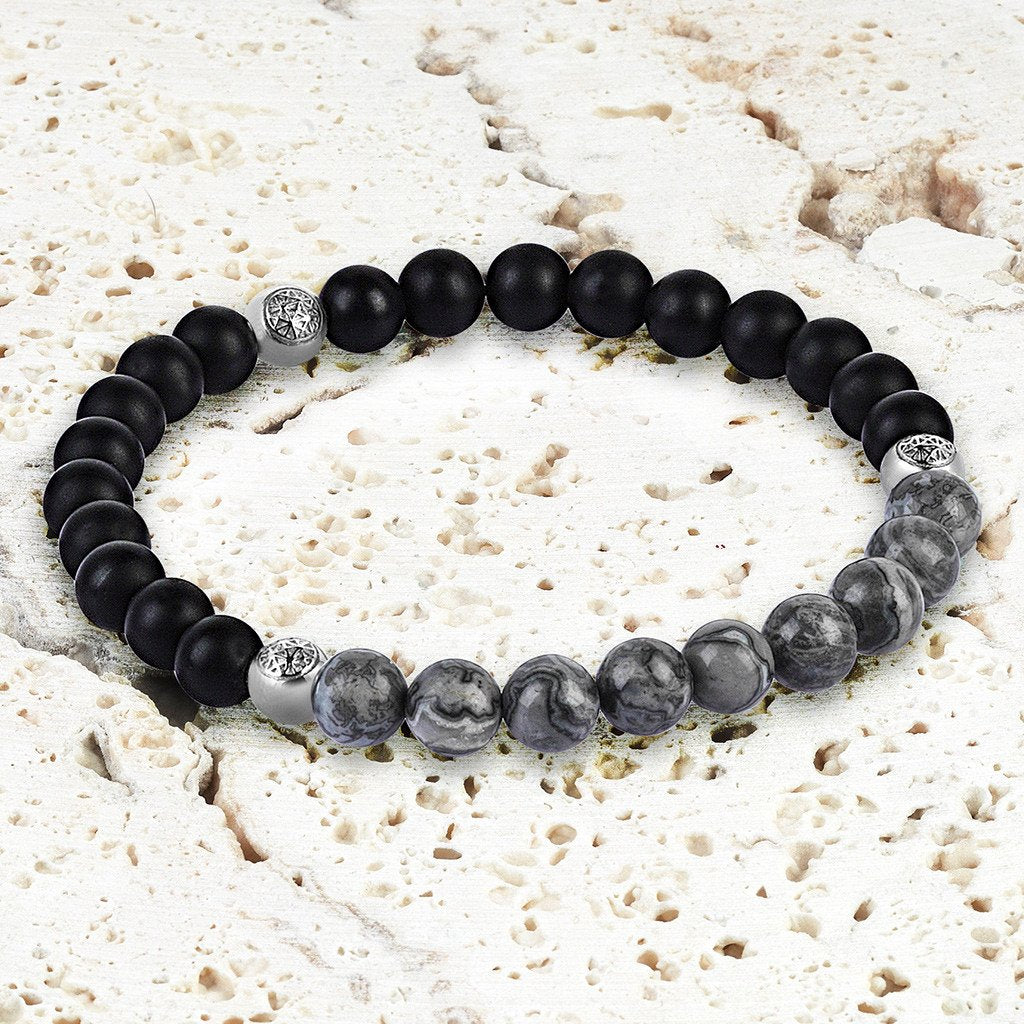 Agate Beaded Bracelet - Micro Grey Jasper