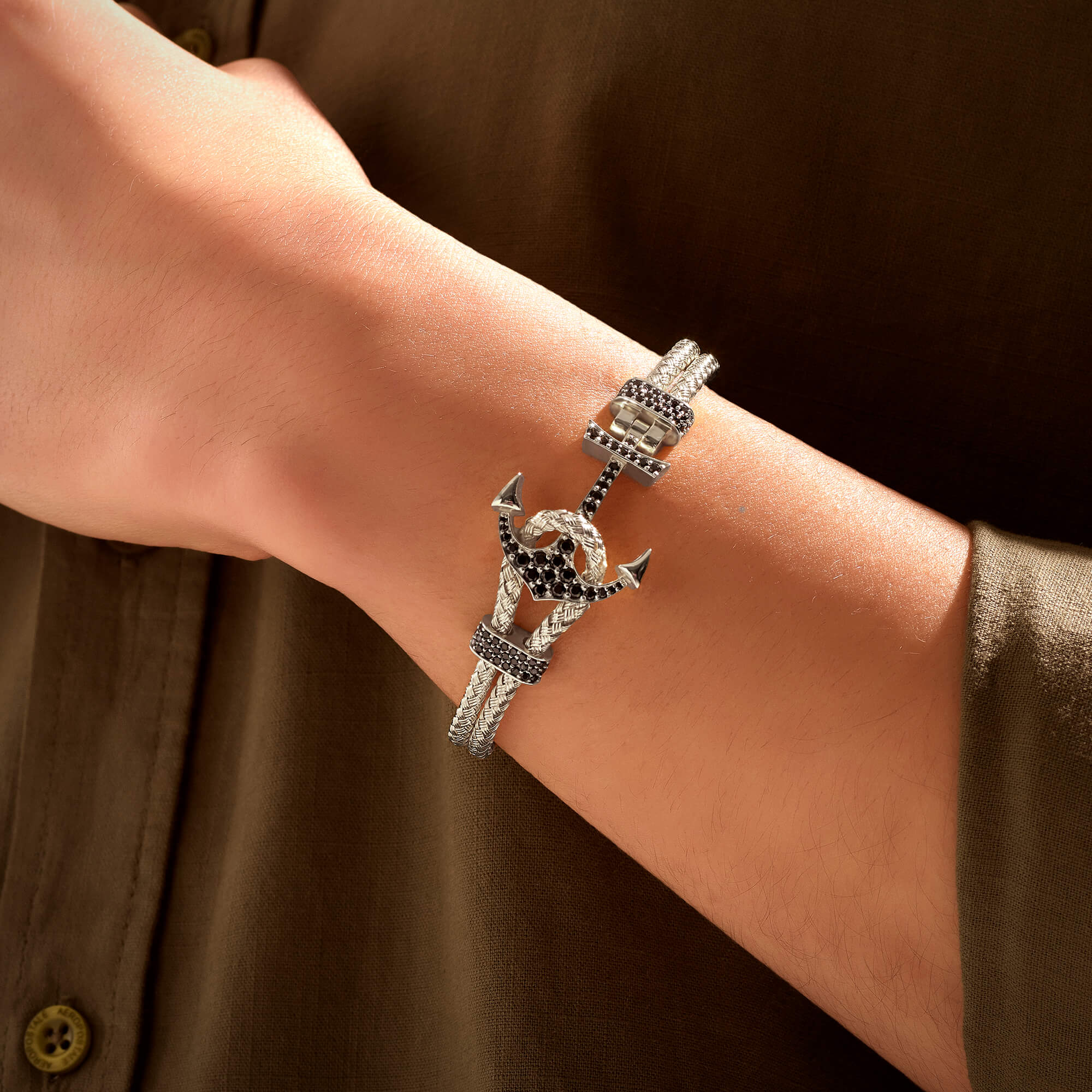 Men's Anchor Bangle in Solid 925 Sterling Silver