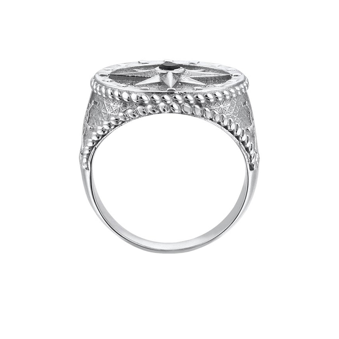 Mens Compass Ring - Silver