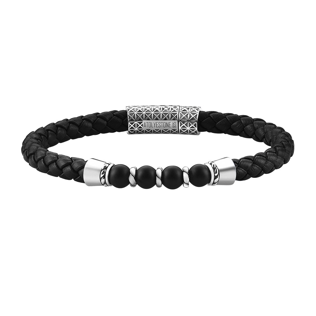 Leather Beaded Bracelet in Silver