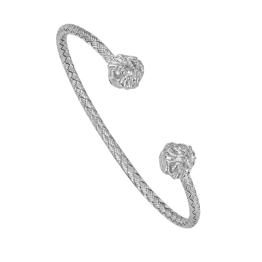 Mens Braided Leo Cuff Bracelet - Silver