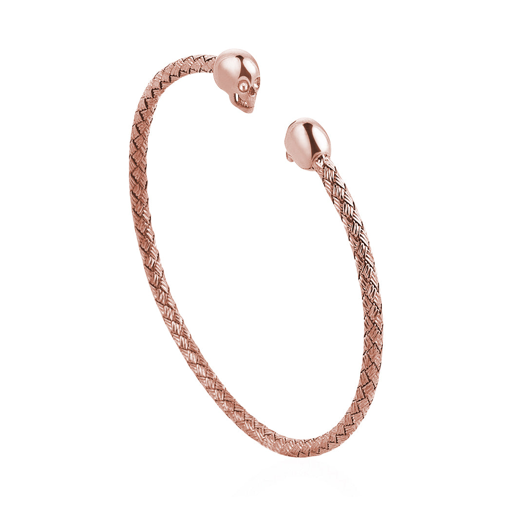 Mens Braided Skull Cuff Bracelet - Rose Gold