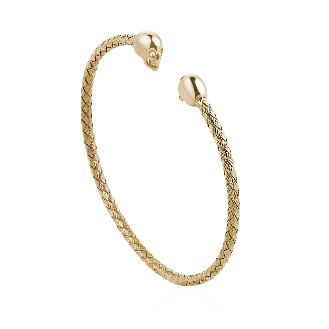 Mens Braided Skull Cuff Bracelet - Yellow Gold