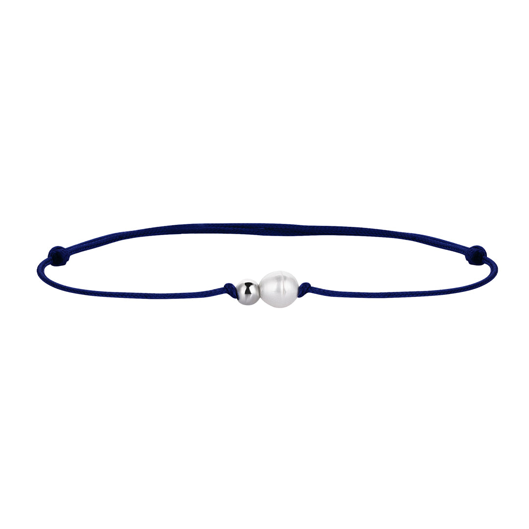 Men's Baroque Freshwater Pearl Navy Macrame Bracelet