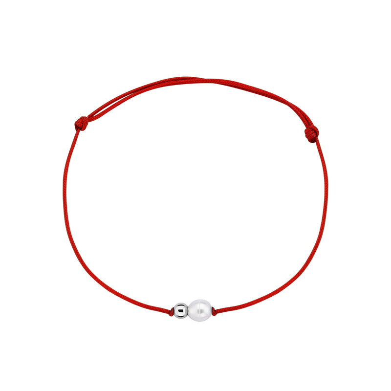 Men's Red Adjustable Macrame Bracelet with Baroque Pearl Charm