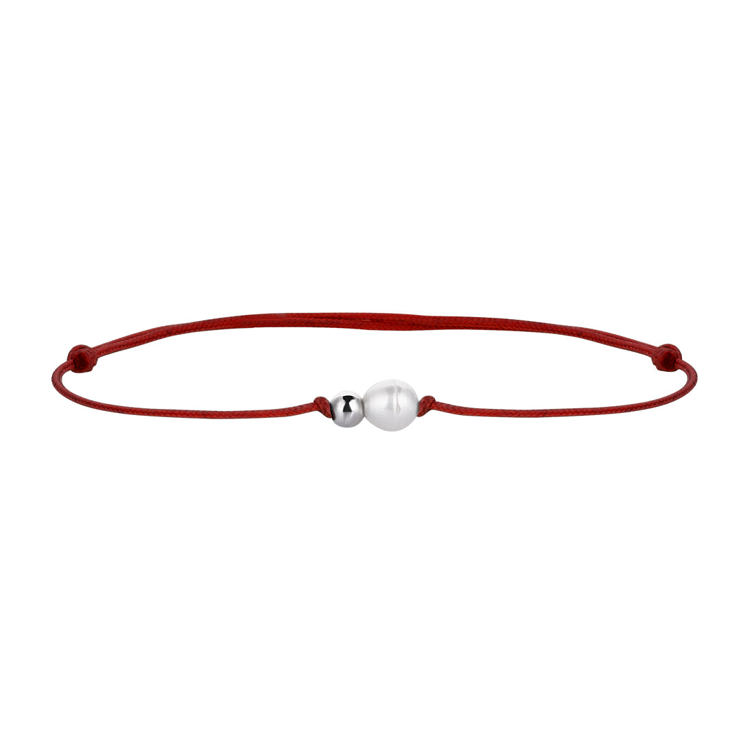 Men's Baroque Freshwater Pearl Red Macrame Bracelet
