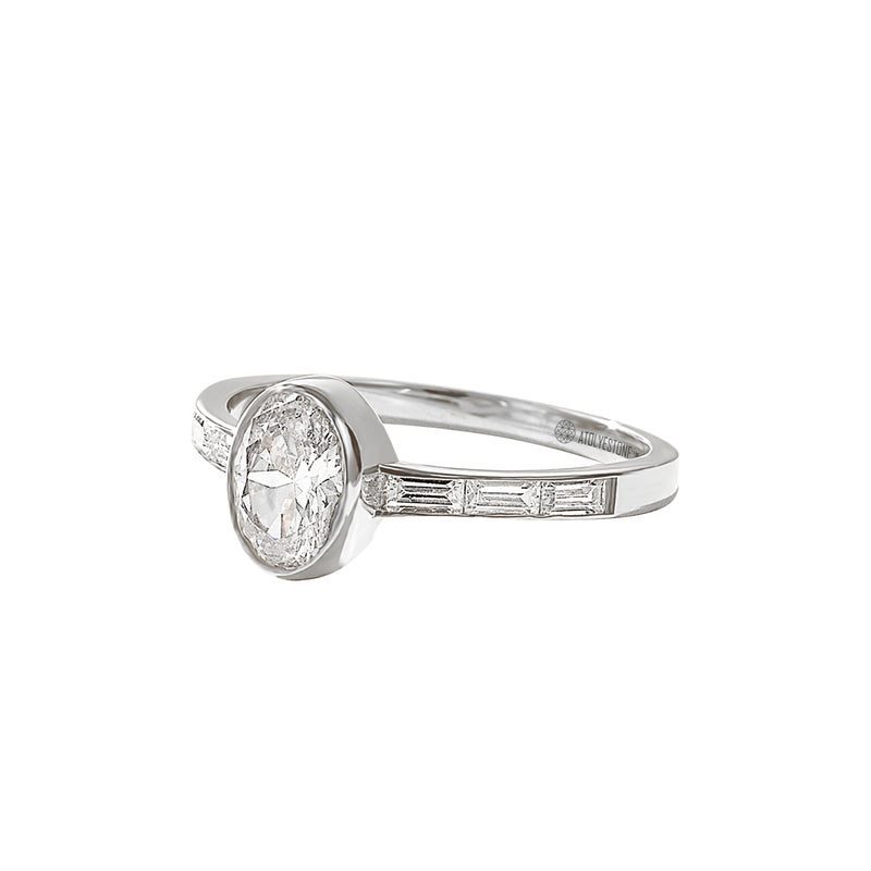 0.93 ctw Diamond Bezel Set Engagement Ring in Real White Gold