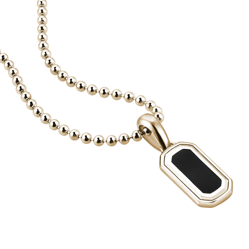 Men's Real Yellow Gold Black Dog Tag Pendant Necklace