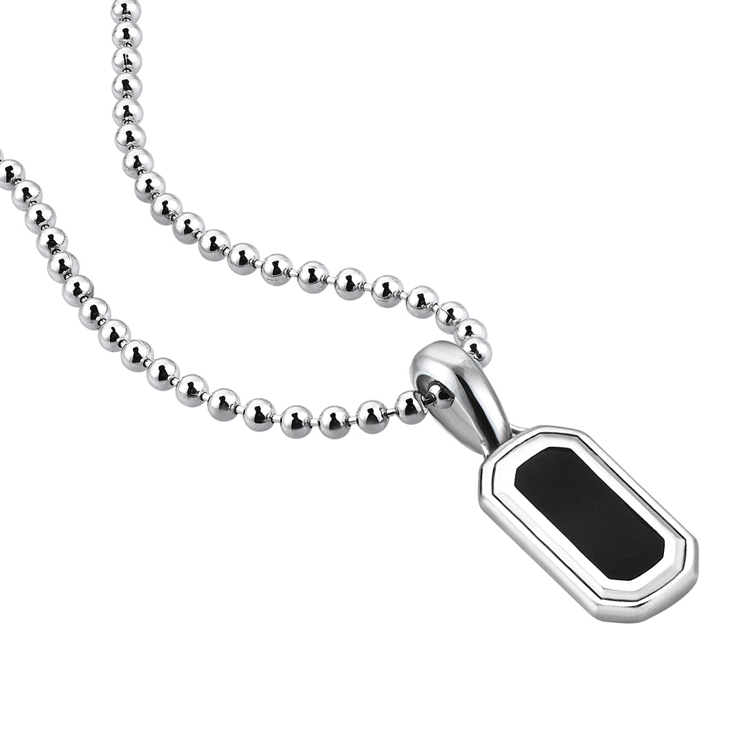 Men's Black Dog Tag Pendant in 14k White Gold