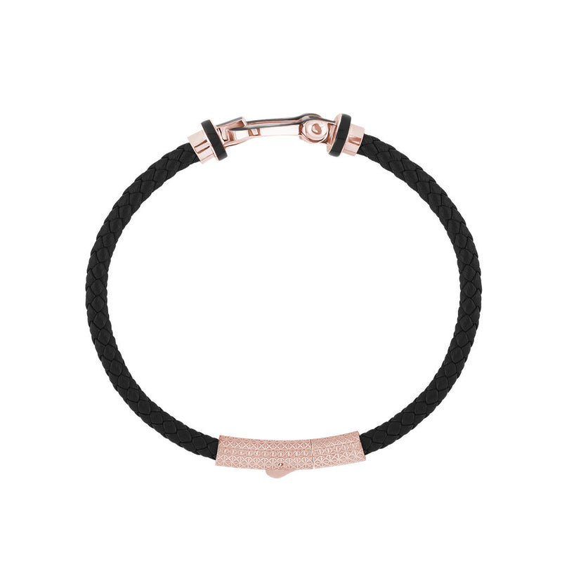 Solid Gold Black Enamel Leather Bracelet for Men - Atolyestone