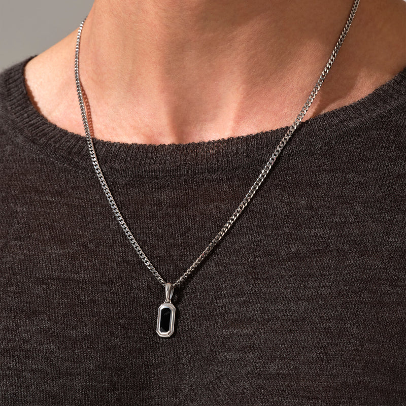 Men's Solid White Gold Black Lacquer Finished Tag Pendant