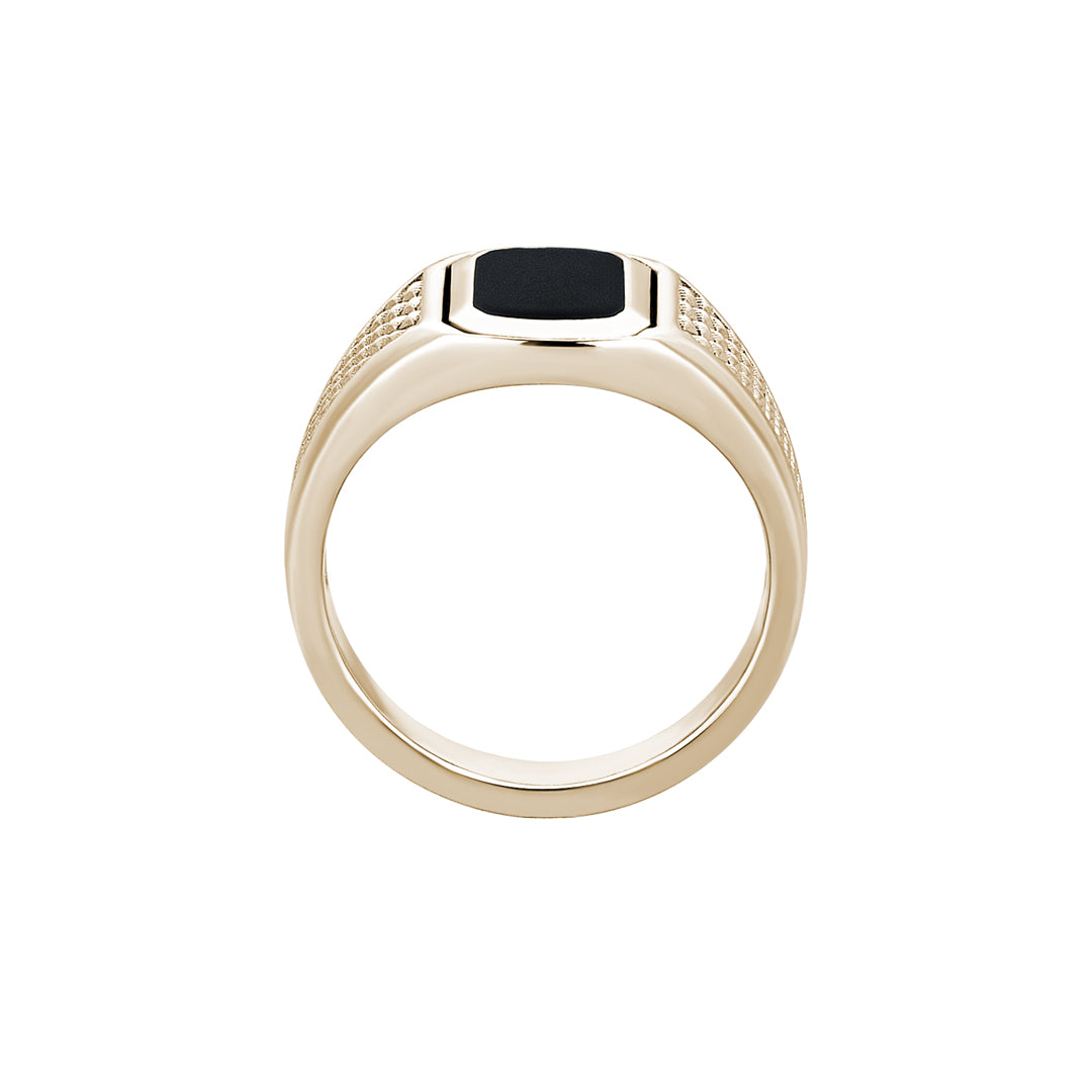 10k Solid Yellow Gold Black Lacquer Finished Pyramid Design Signet Ring for Men