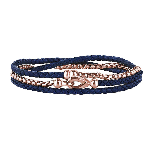 Box Chain Leather Bracelet - Blue & Rose Gold