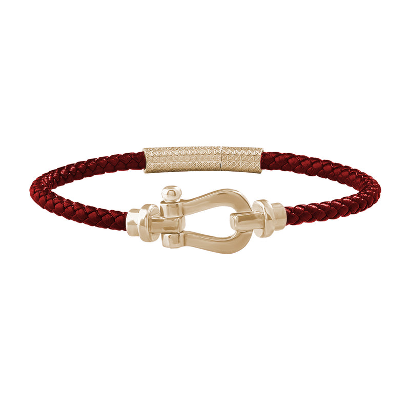Sterling Silver Yellow Buckle & Red Leather Bracelet for Men