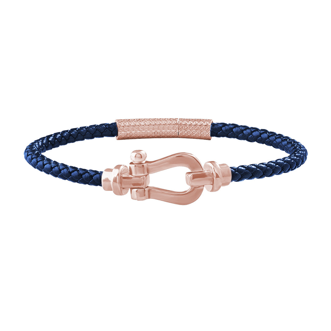Real Rose Gold Buckle Blue Leather Bracelet