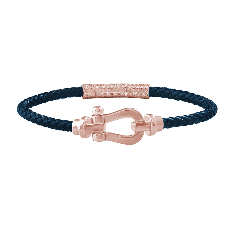 Real Rose Gold Buckle Navy Leather Bracelet