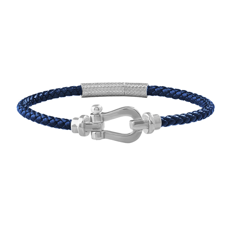 925 Sterling Silver Buckle & Blue Leather Bracelet for Men