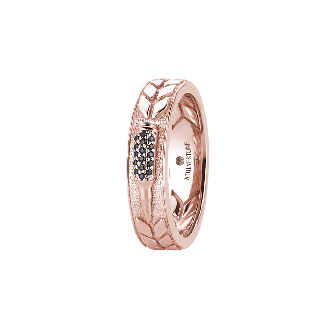 10k Real Rose Gold Bullet Design Band Ring Paved with Black Diamond for Men