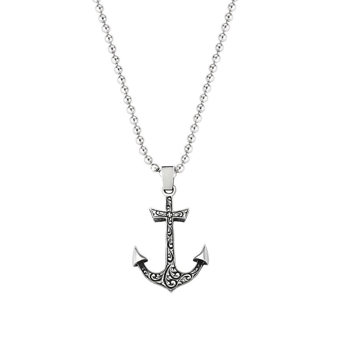 Men's Handmade Silver Anchor Necklace with Chain - Atolyestone