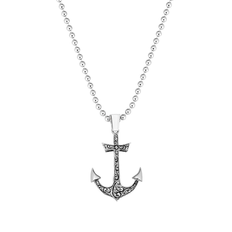 Solid Gold Mens Anchor Necklace
