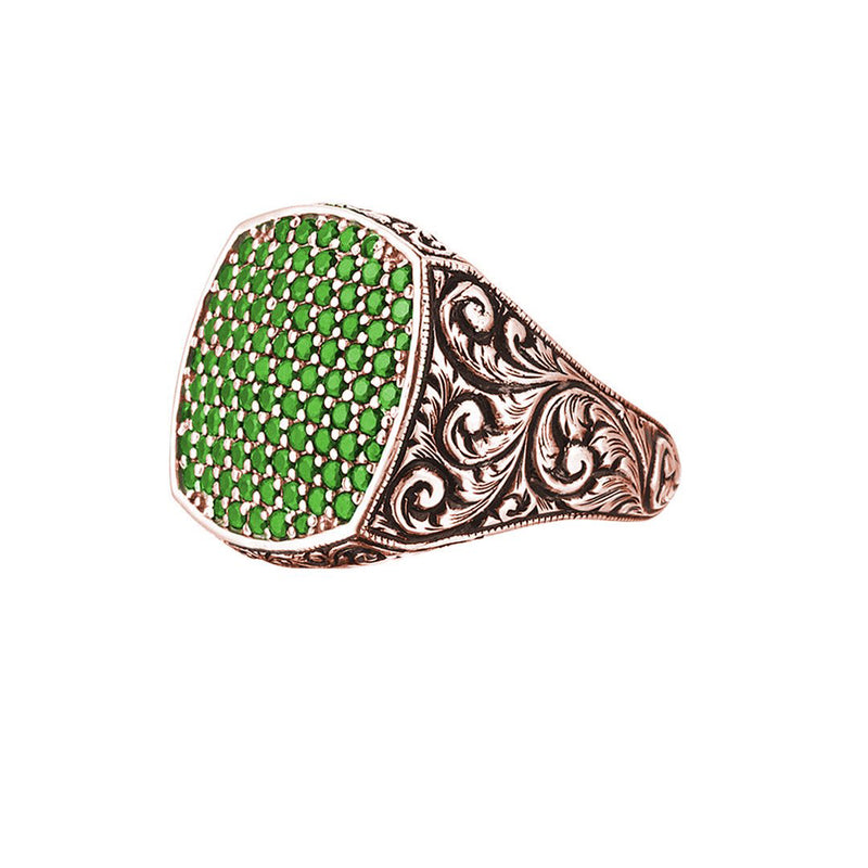 Classic Cushion Pave Ring - Rose Gold - Pave Emerald