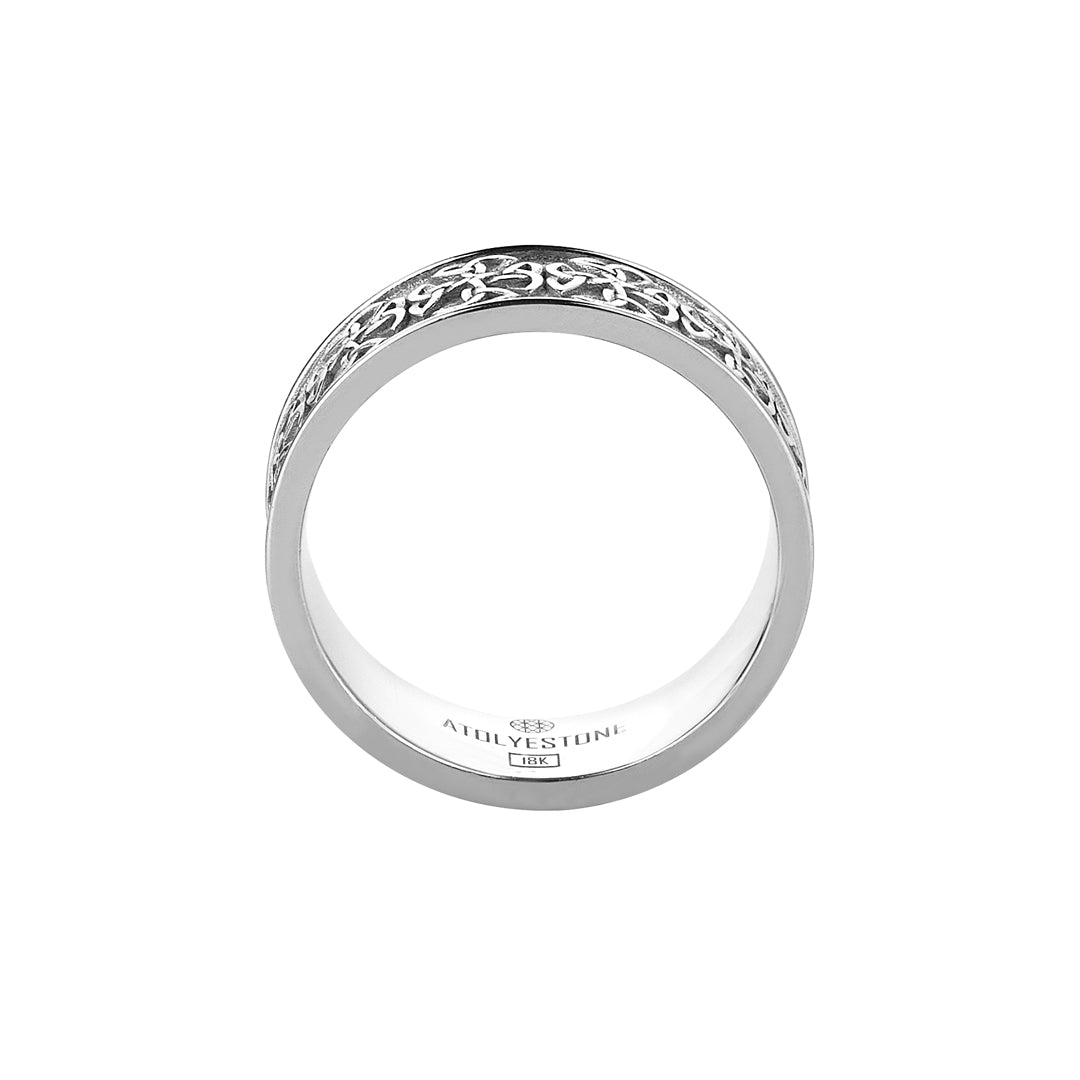 Solid White Gold Band Ring with Celtic Knot Design for Men