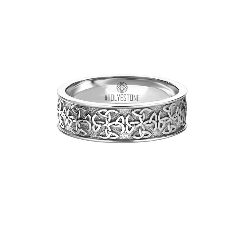 Men's Solid White Gold Celtic Knot Band Ring