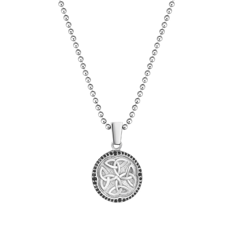 Men's 0.68ct Black Diamond Paved Celtic Pendant Necklace in Solid White Gold
