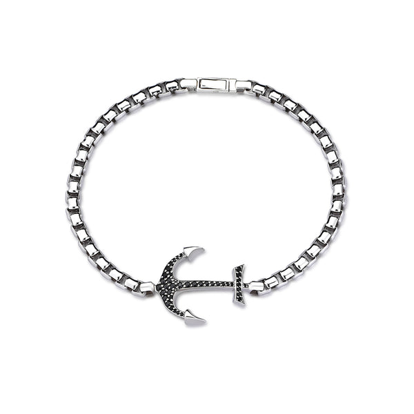 Men's Anchor Box Chain Bracelet in Silver Atolyestone