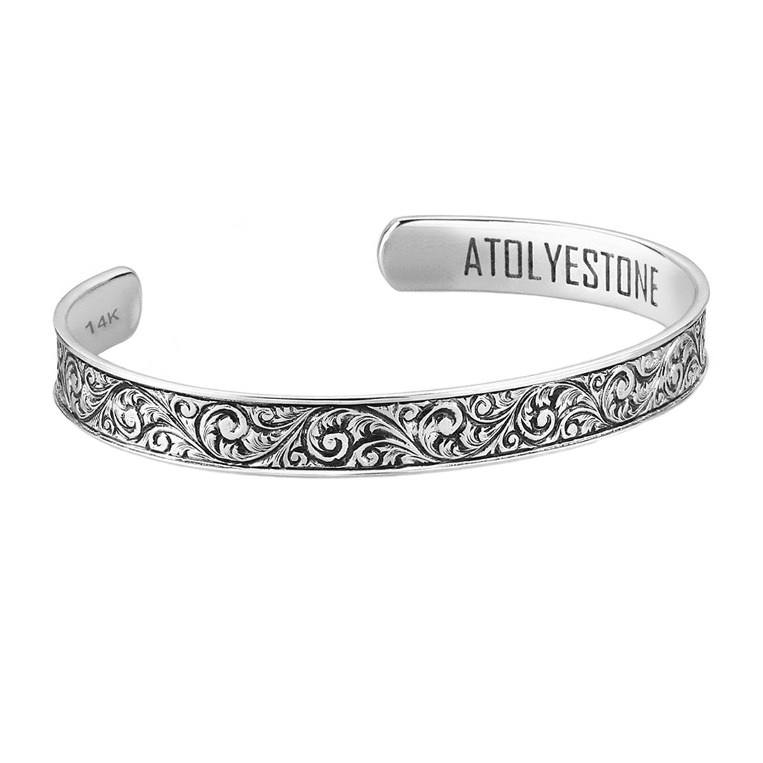 Classic Cuff Bracelet - Solid Gold - White Gold
