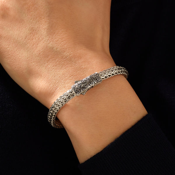 Men's Foxtail Chain Bracelet In Silver Atolyestone