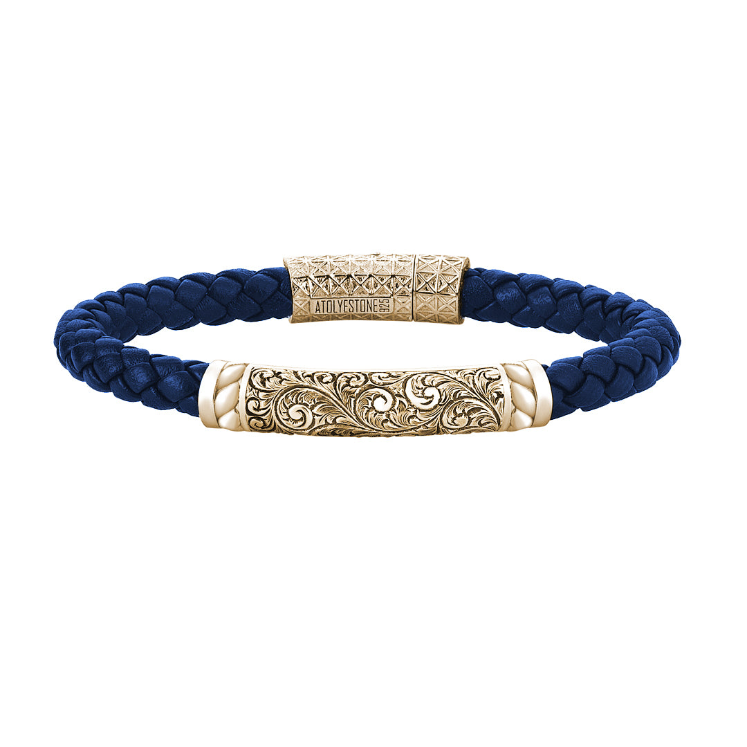 Mens Braided Leather Bracelet - Blue Leather