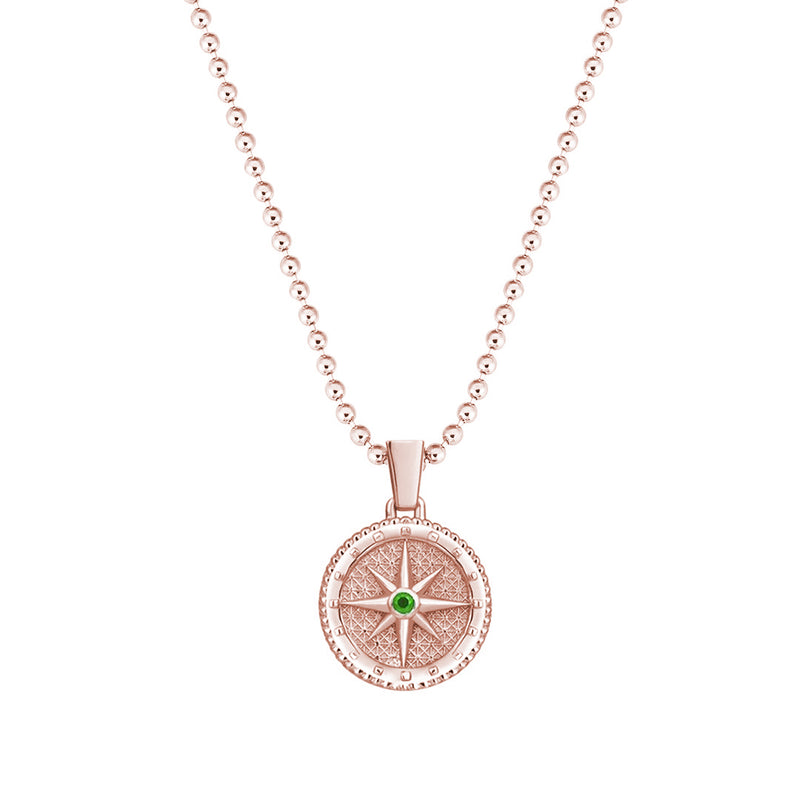 Compass Necklace in 18k Rose Gold - Emerald 