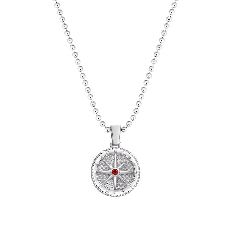 Compass Necklace in 18k White Gold - Ruby