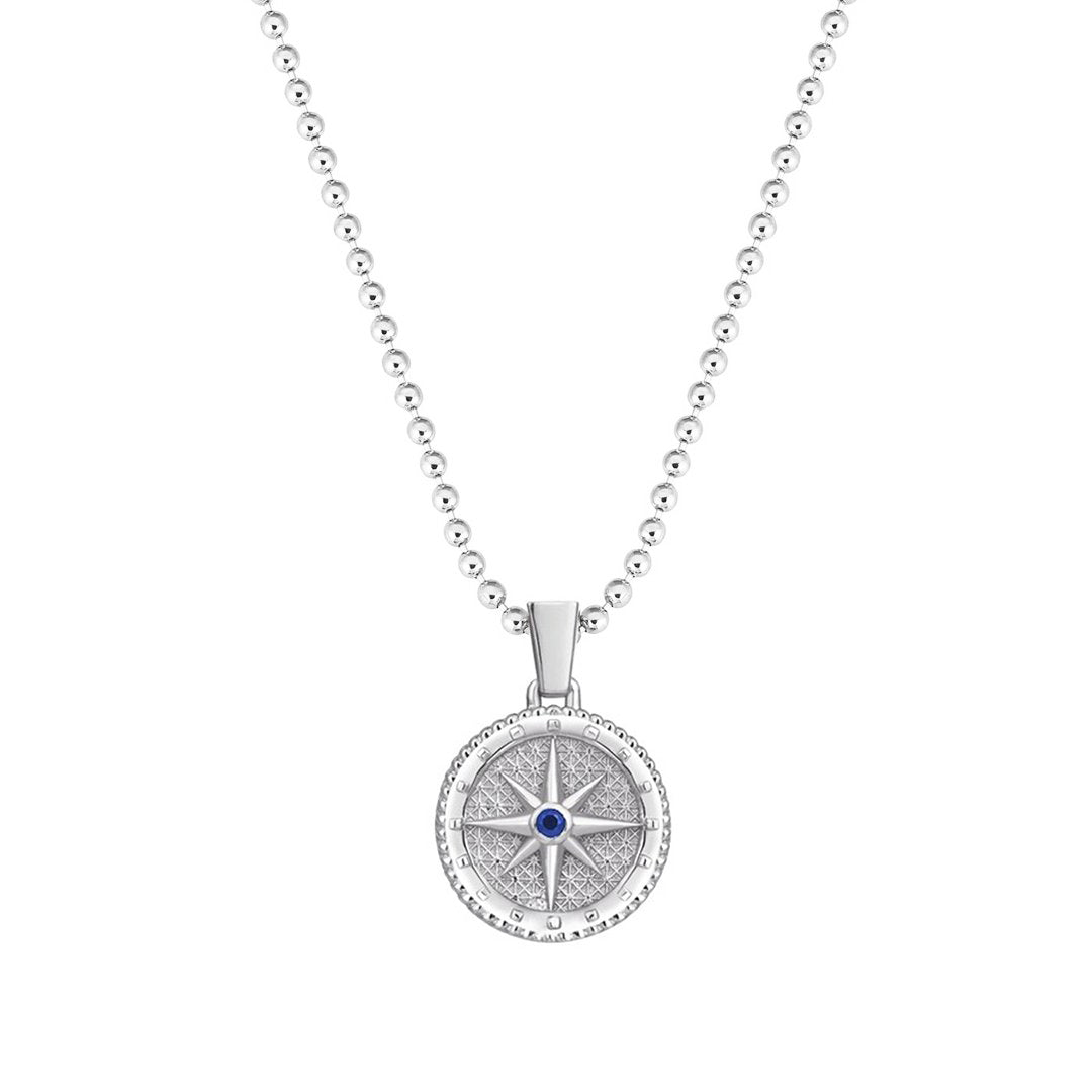 Compass Necklace in 14k White Gold - Sapphire