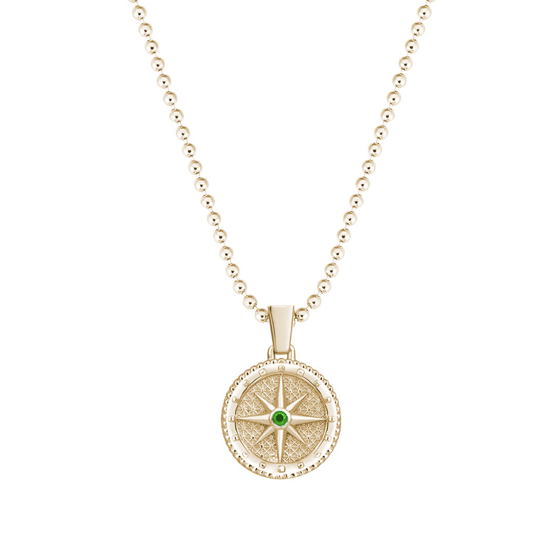 Compass Necklace in Yellow Gold - Emerald