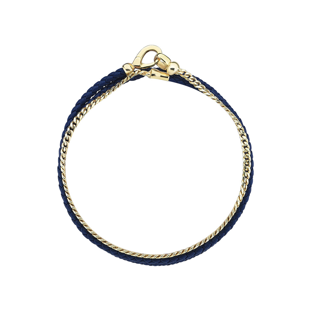 Men's 14K Real Gold Cuban Chain & Leather Wrap Bracelet