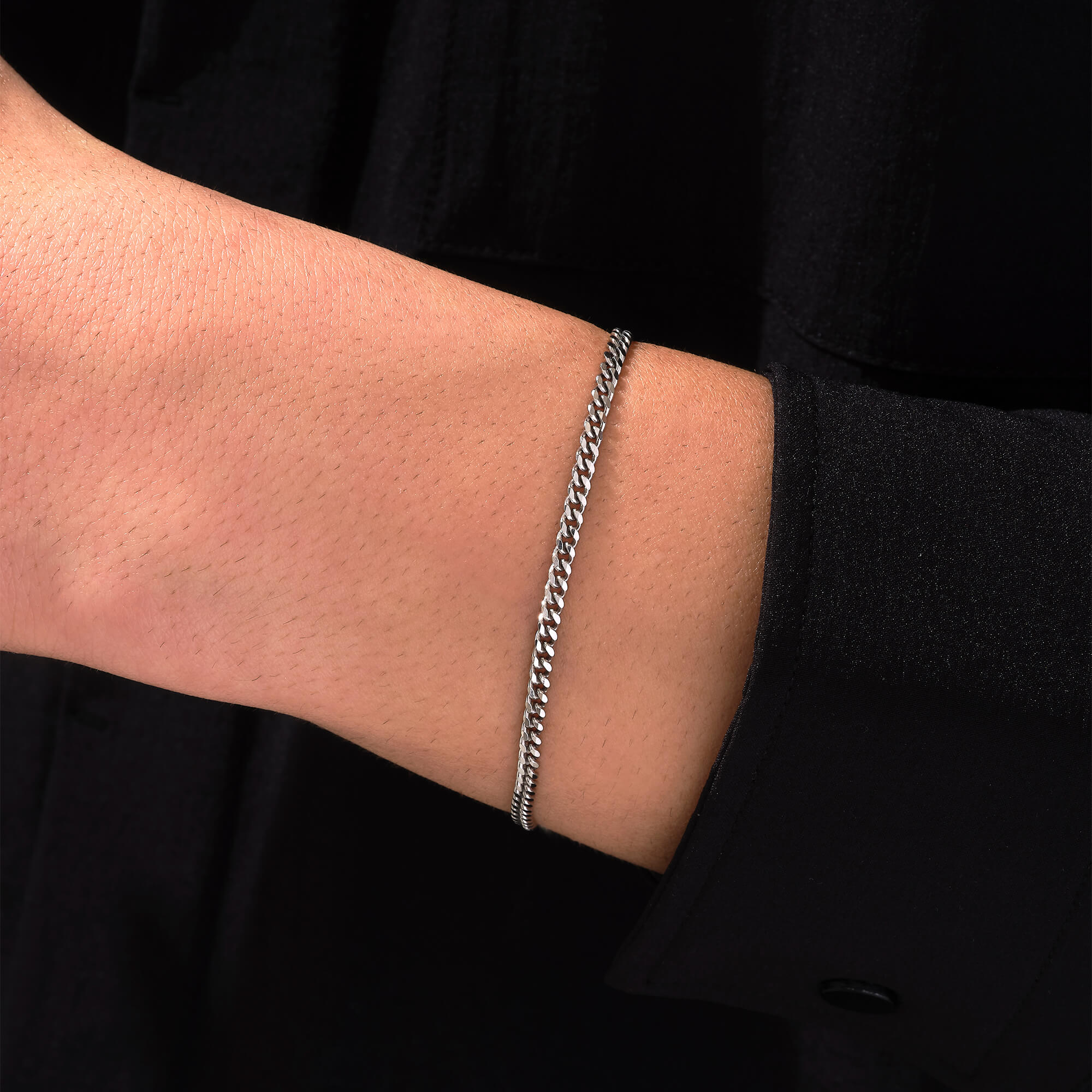 Men's Cuban Links Chain Bracelet in Solid Sterling Silver