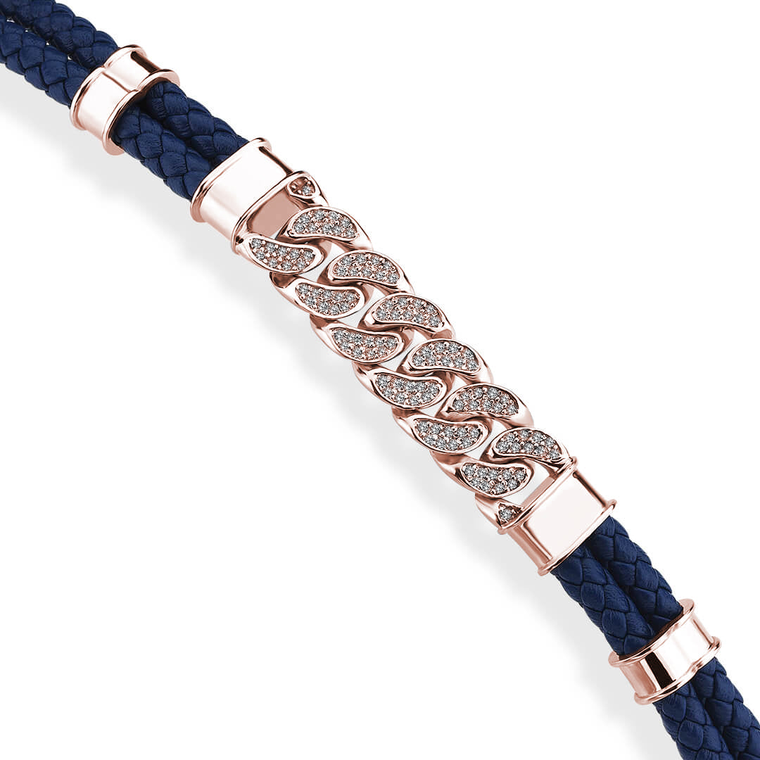 Cuban Links Leather Bracelet - Solid Rose Gold