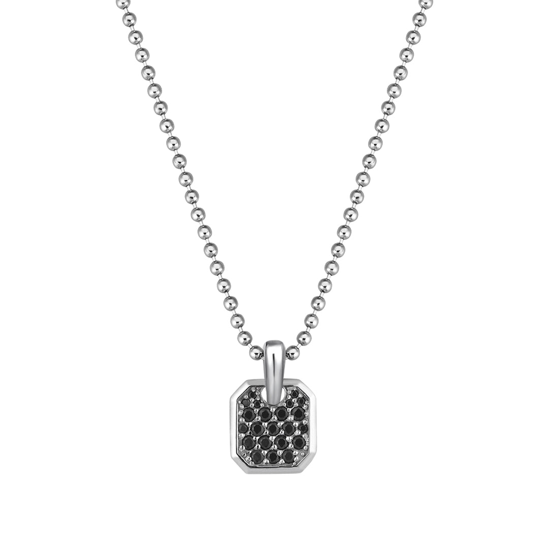 925 Sterling Silver Cushion 0.50 ctw Black Diamond Pave Tag Necklace