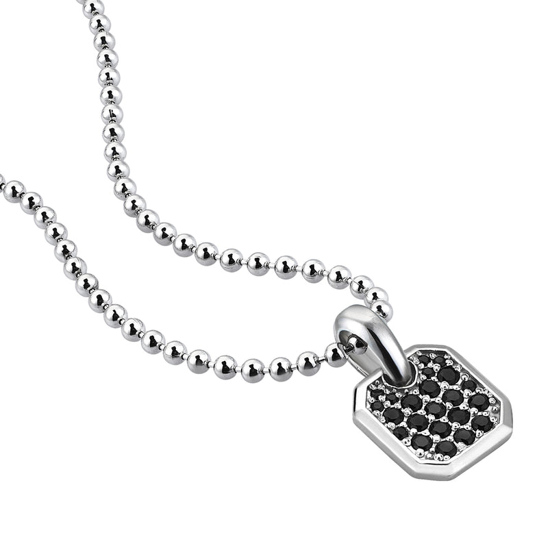 925 Sterling Silver Cushion Tag Necklace Paved with Black CZ