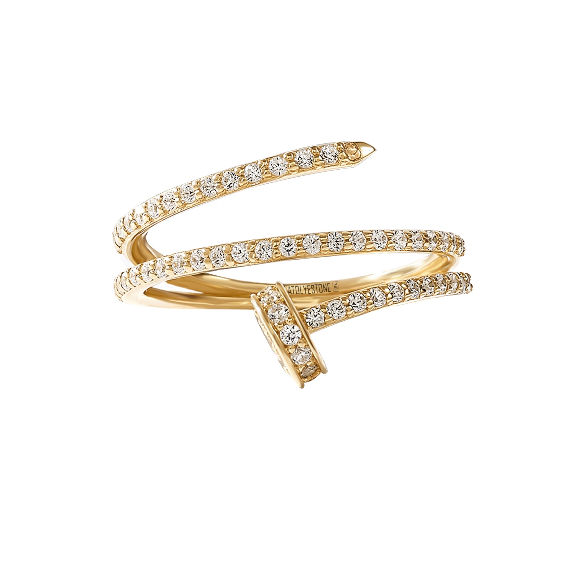0.37 ctw Diamond Pave Wrap Around Nail Ring - Real Yellow Gold