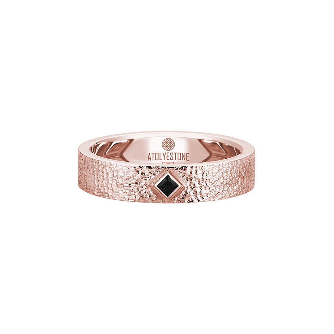 Men's Solid Rose Gold Hammered 5mm Band Solitaire Ring