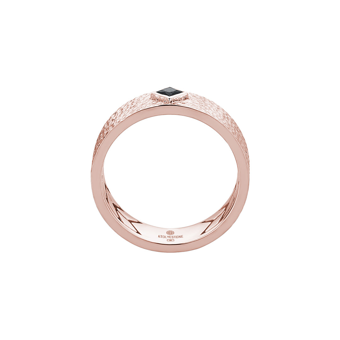 Men's Real Rose Gold Hammered 7mm Band Solitaire Ring