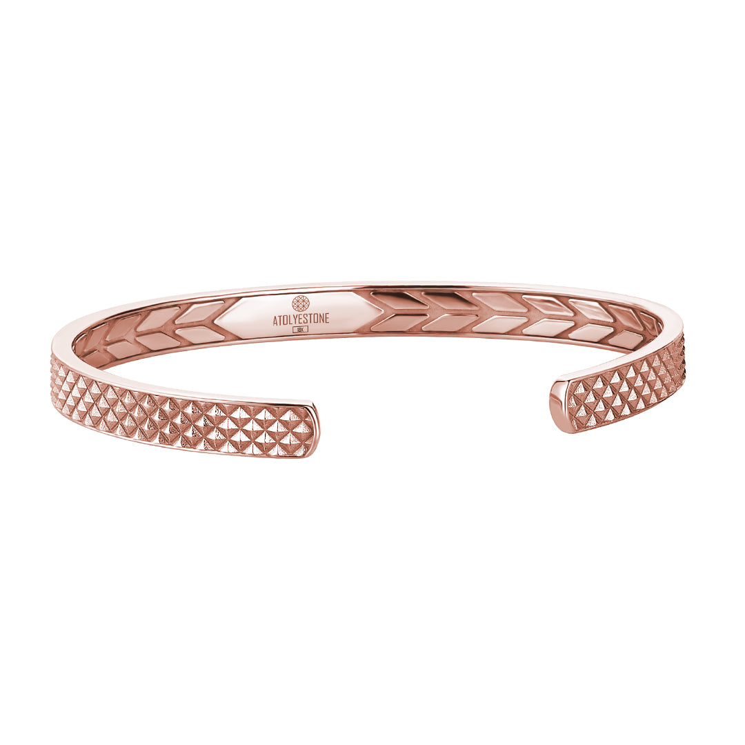 Men's Diamond Pyramid Design Open Cuff Bracelet in 10k Real Rose Gold