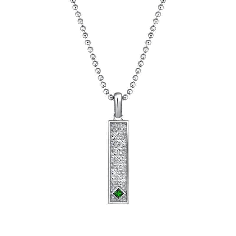 Men's Solid White Gold Vertical Pyramid Design Pendant with Real Emerald
