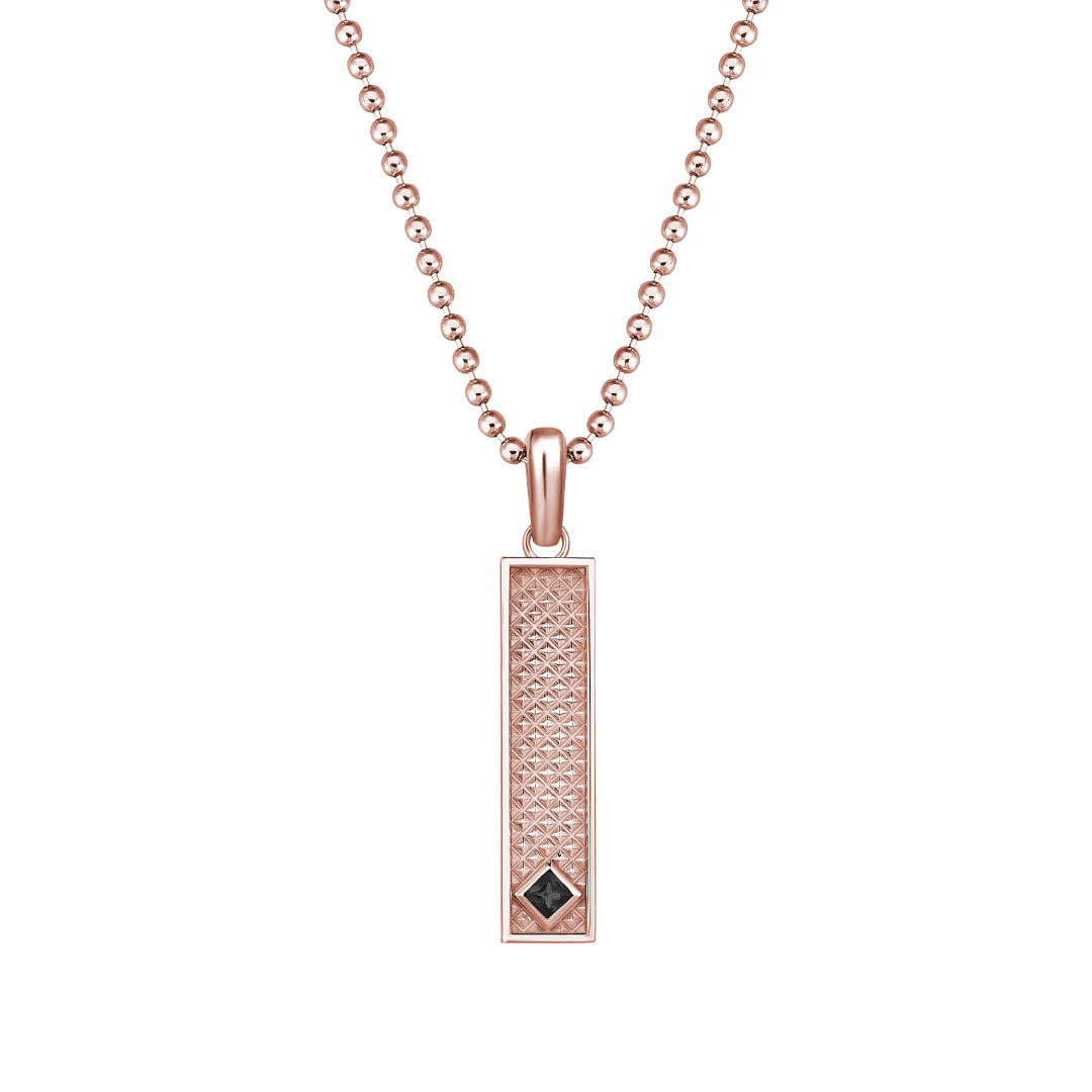 Men's Real Rose Gold Vertical Pyramid Design Pendant with Black Diamond
