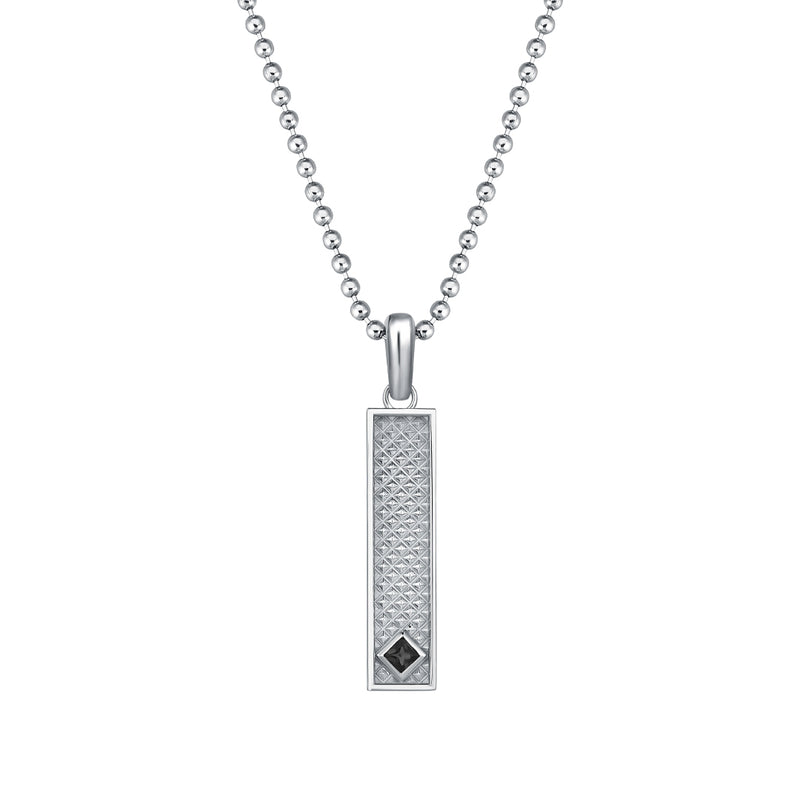 Men's 925 Sterling Silver Vertical Pyramid Design Pendant Paved with Black Diamond