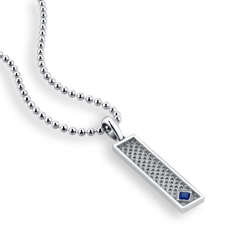 Men's Pyramid Design Tag Pendant Necklace with Sapphire in 925 Solid Silver