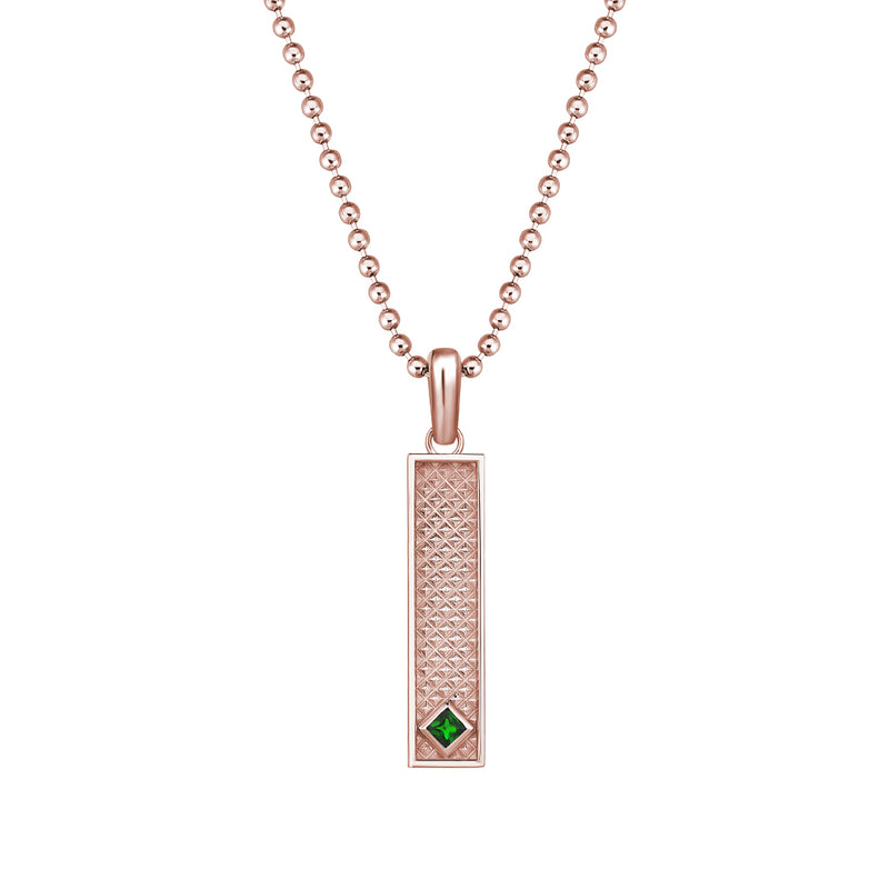 Men's Real Rose Gold Emerald Vertical Pyramid Design Pendant Necklace